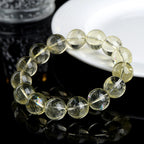 Natural Lemon-Yellow "Rainbow" Azez Round-Bead Bracelet — Icy, Translucent Pale Yellow Crystal Strand