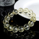 Natural Lemon-Yellow "Rainbow" Azez Round-Bead Bracelet — Icy, Translucent Pale Yellow Crystal Strand