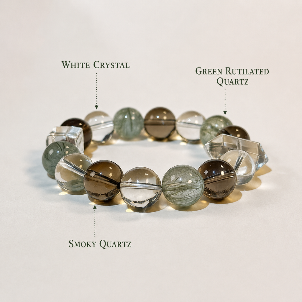 Natural crystal bracelet green rutilated quartz smoky quartz white crystal simple design elegant and versatile attracting wealth and good fortune