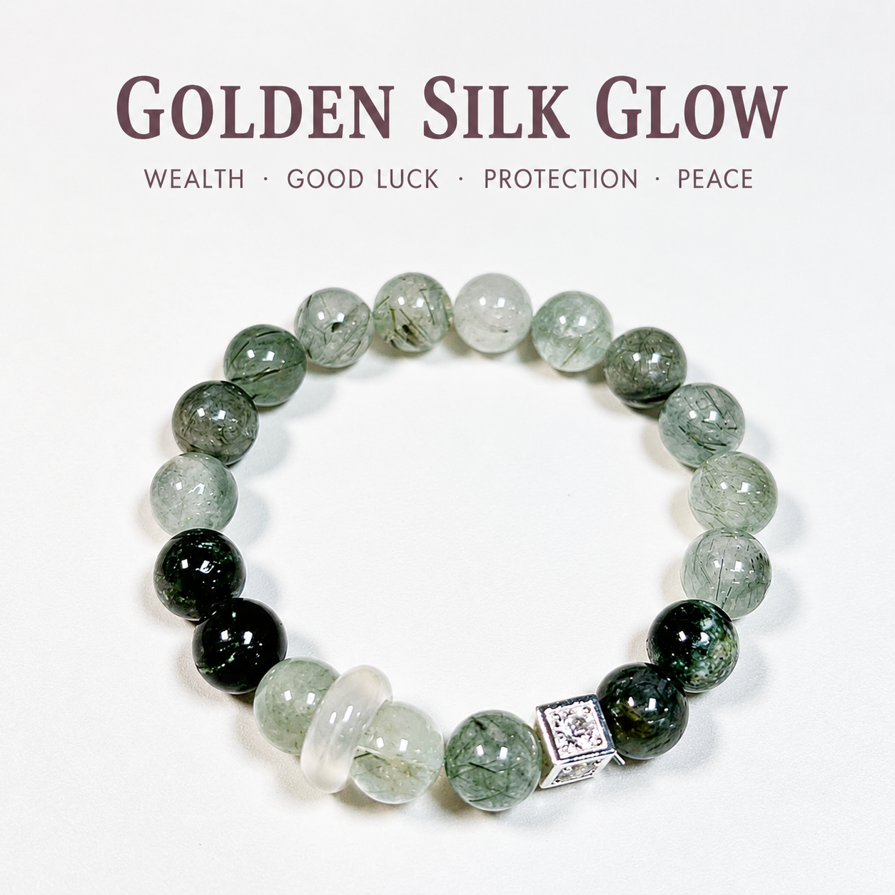 Natural crystal bracelet green rutilated quartz smoky quartz white crystal simple design elegant and versatile attracting wealth and good fortune