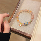 Handmade Enchanting Agate Bracelet – Fairy Style, Lucky Cat & Butterfly Charm, Sweet Boho Gift for Women