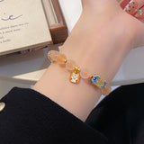 Handmade Enchanting Agate Bracelet – Fairy Style, Lucky Cat & Butterfly Charm, Sweet Boho Gift for Women
