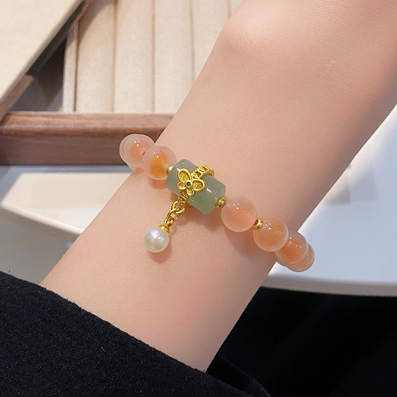 Handmade Enchanting Agate Bracelet – Fairy Style, Lucky Cat & Butterfly Charm, Sweet Boho Gift for Women