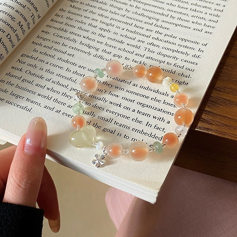 Handmade Enchanting Agate Bracelet – Fairy Style, Lucky Cat & Butterfly Charm, Sweet Boho Gift for Women