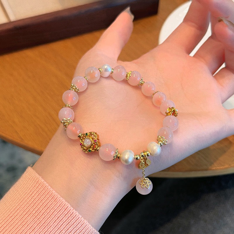 Handmade Enchanting Agate Bracelet – Fairy Style, Lucky Cat & Butterfly Charm, Sweet Boho Gift for Women