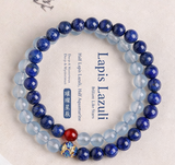 Natural lapis lazuli double-strand bracelet exquisite and high-end aquamarine crystal stacked bracelet jewelry for women