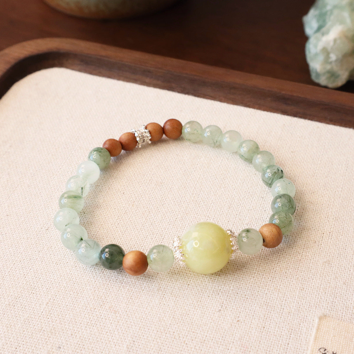 Natural Green Rutilated Quartz Bracelet — Designer Series Original High-End Crystal & Pearl Jewelry