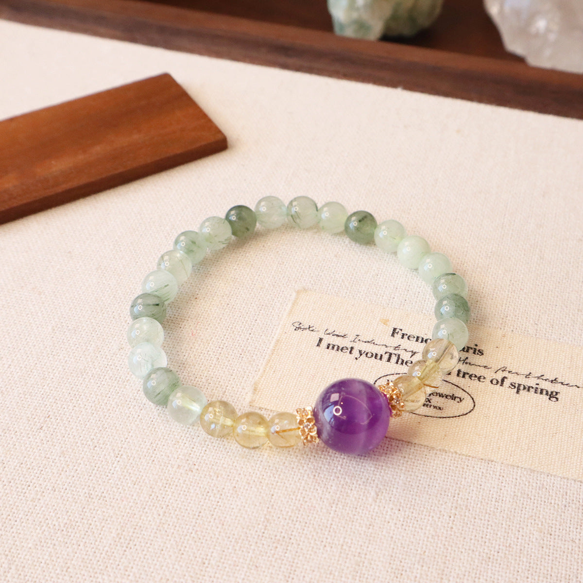 Natural Green Rutilated Quartz Bracelet — Designer Series Original High-End Crystal & Pearl Jewelry