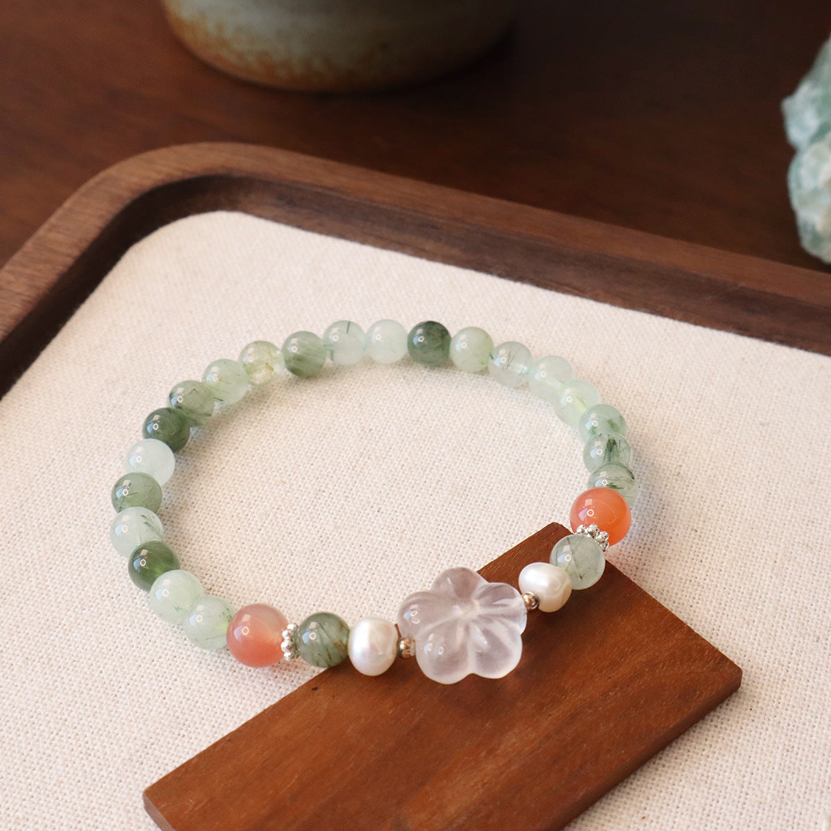 Natural Green Rutilated Quartz Bracelet — Designer Series Original High-End Crystal & Pearl Jewelry