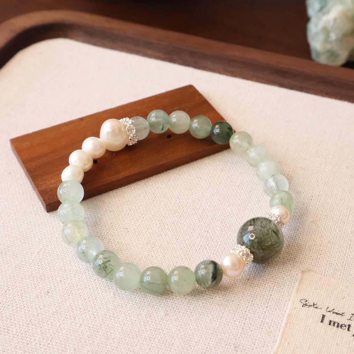 Natural Green Rutilated Quartz Bracelet — Designer Series Original High-End Crystal & Pearl Jewelry