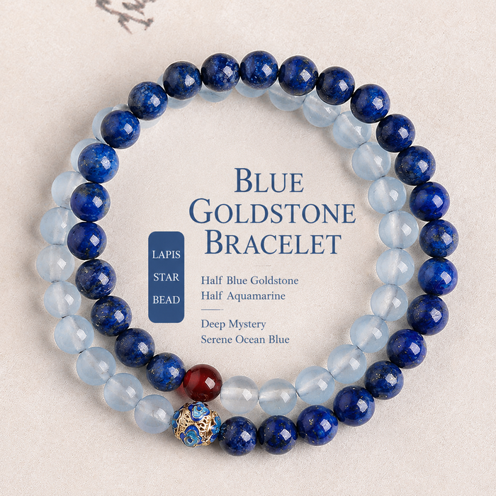 Natural lapis lazuli double-strand bracelet exquisite and high-end aquamarine crystal stacked bracelet jewelry for women