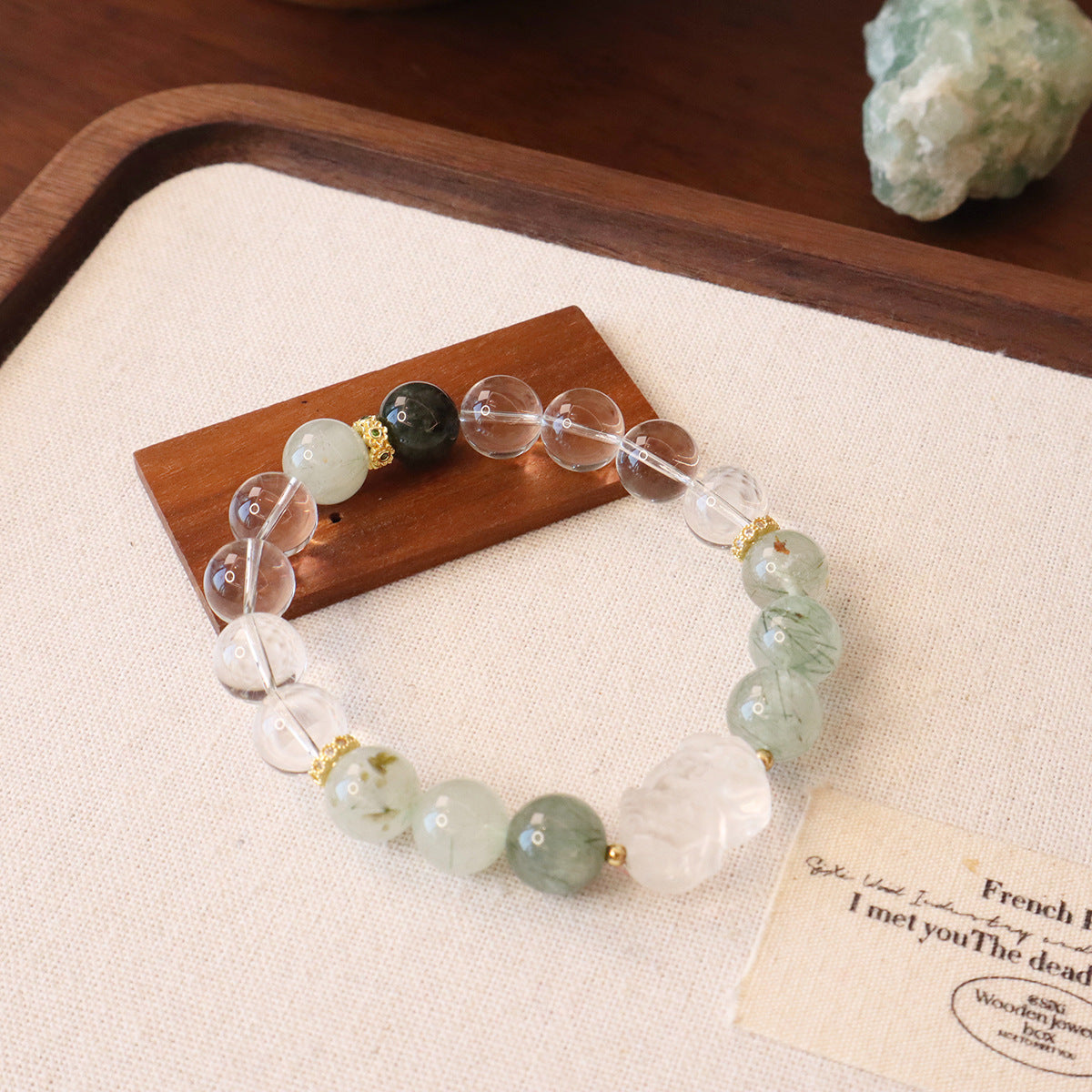 Natural Green Rutilated Quartz Bracelet — Designer Series Original High-End Crystal & Pearl Jewelry