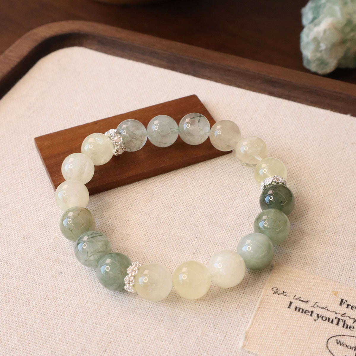 Natural Green Rutilated Quartz Bracelet — Designer Series Original High-End Crystal & Pearl Jewelry