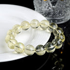 Natural Lemon-Yellow "Rainbow" Azez Round-Bead Bracelet — Icy, Translucent Pale Yellow Crystal Strand
