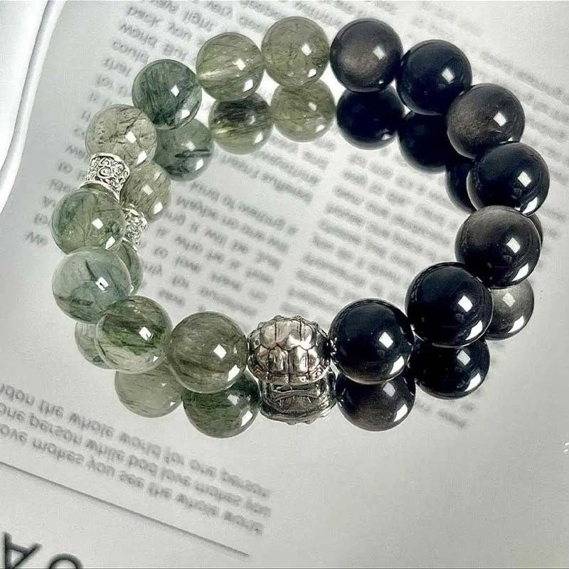 Natural crystal bracelet green rutilated quartz smoky quartz white crystal simple design elegant and versatile attracting wealth and good fortune