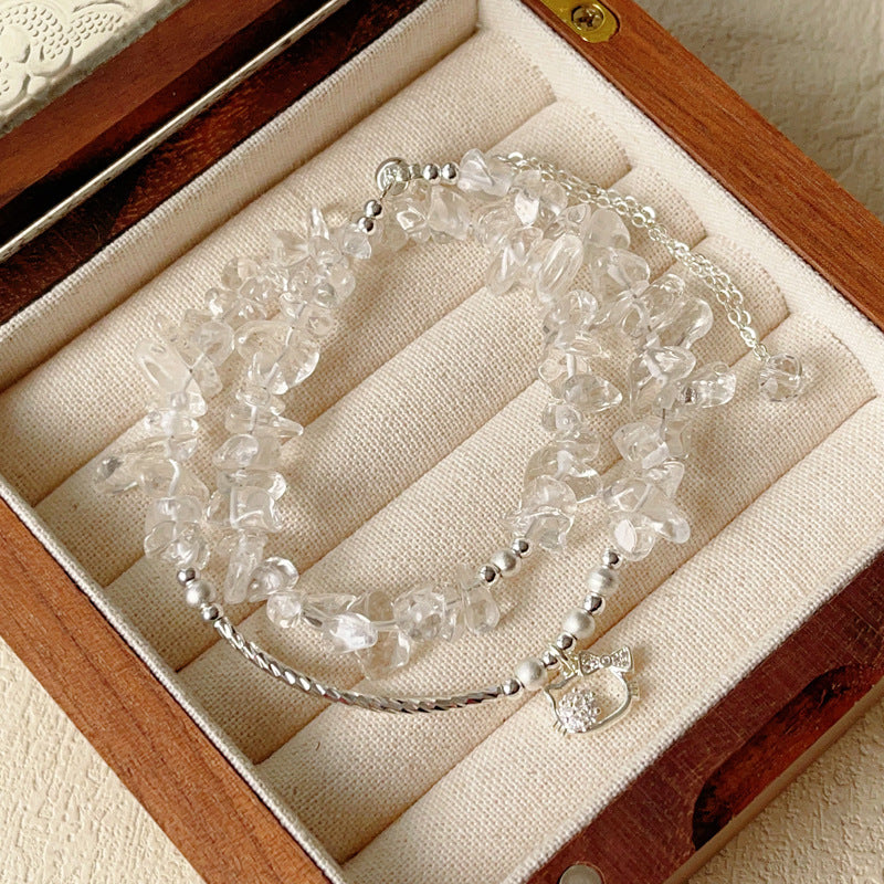 "Fresh & Natural" Series: Premium Natural Crystal Chip Bracelet and Necklace Set — Minimalist Chic and Resort-Style Jewelry for Women