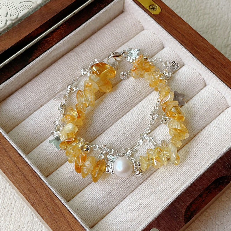 "Fresh & Natural" Series: Premium Natural Crystal Chip Bracelet and Necklace Set — Minimalist Chic and Resort-Style Jewelry for Women