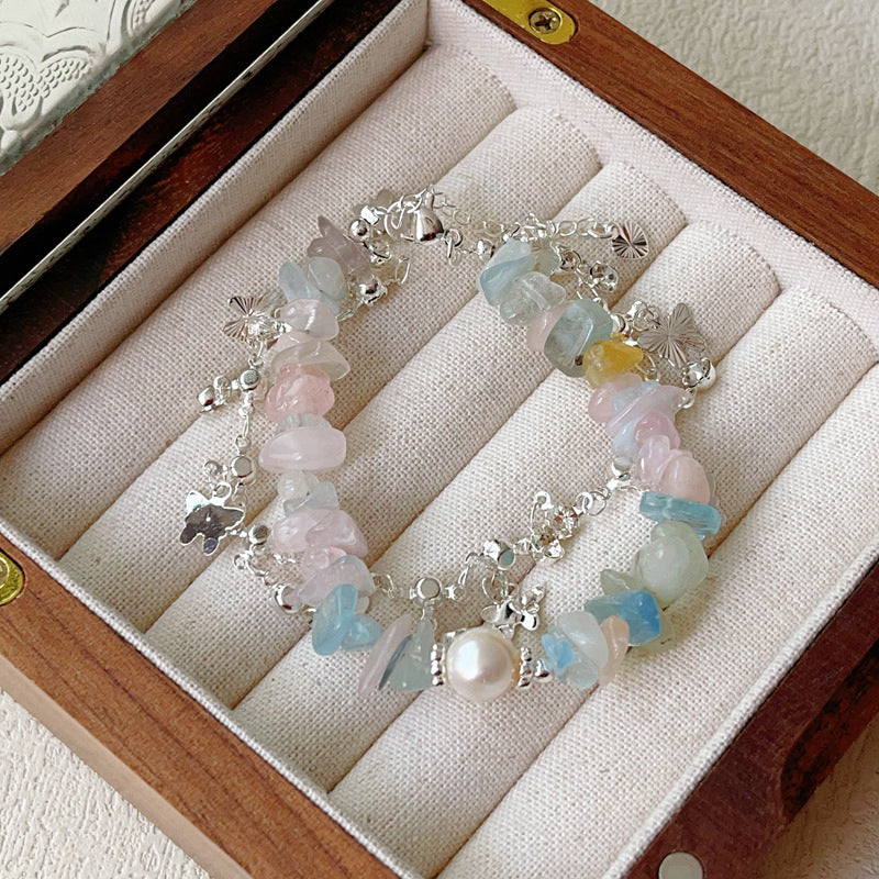 "Fresh & Natural" Series: Premium Natural Crystal Chip Bracelet and Necklace Set — Minimalist Chic and Resort-Style Jewelry for Women