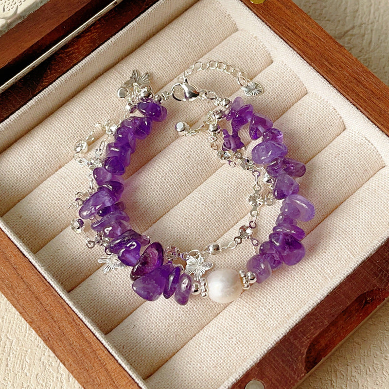 "Fresh & Natural" Series: Premium Natural Crystal Chip Bracelet and Necklace Set — Minimalist Chic and Resort-Style Jewelry for Women