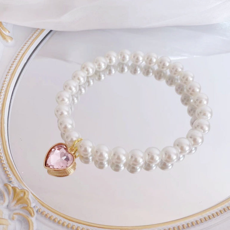 New Korean style heart-shaped gemstone pendant choker cat retro crystal necklace popular pet pearl necklace