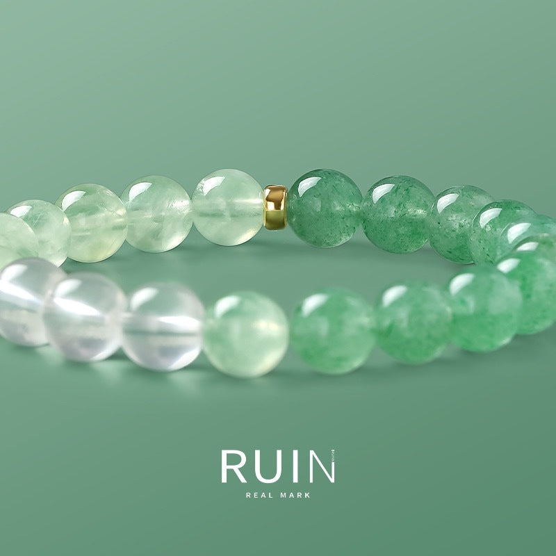 Natural green crystal bracelet with strawberry quartz high-end crystal bracelet for women.