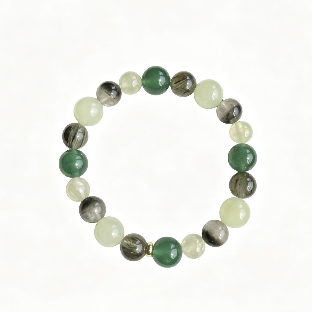[Wanmuchun] Natural Green Phantom Quartz Green Rutilated Quartz and Prehnite—Forest-Style Beaded Bracelet | Featuring Xiuyan Jade and Green Strawberry Quartz—Versatile & Stylish