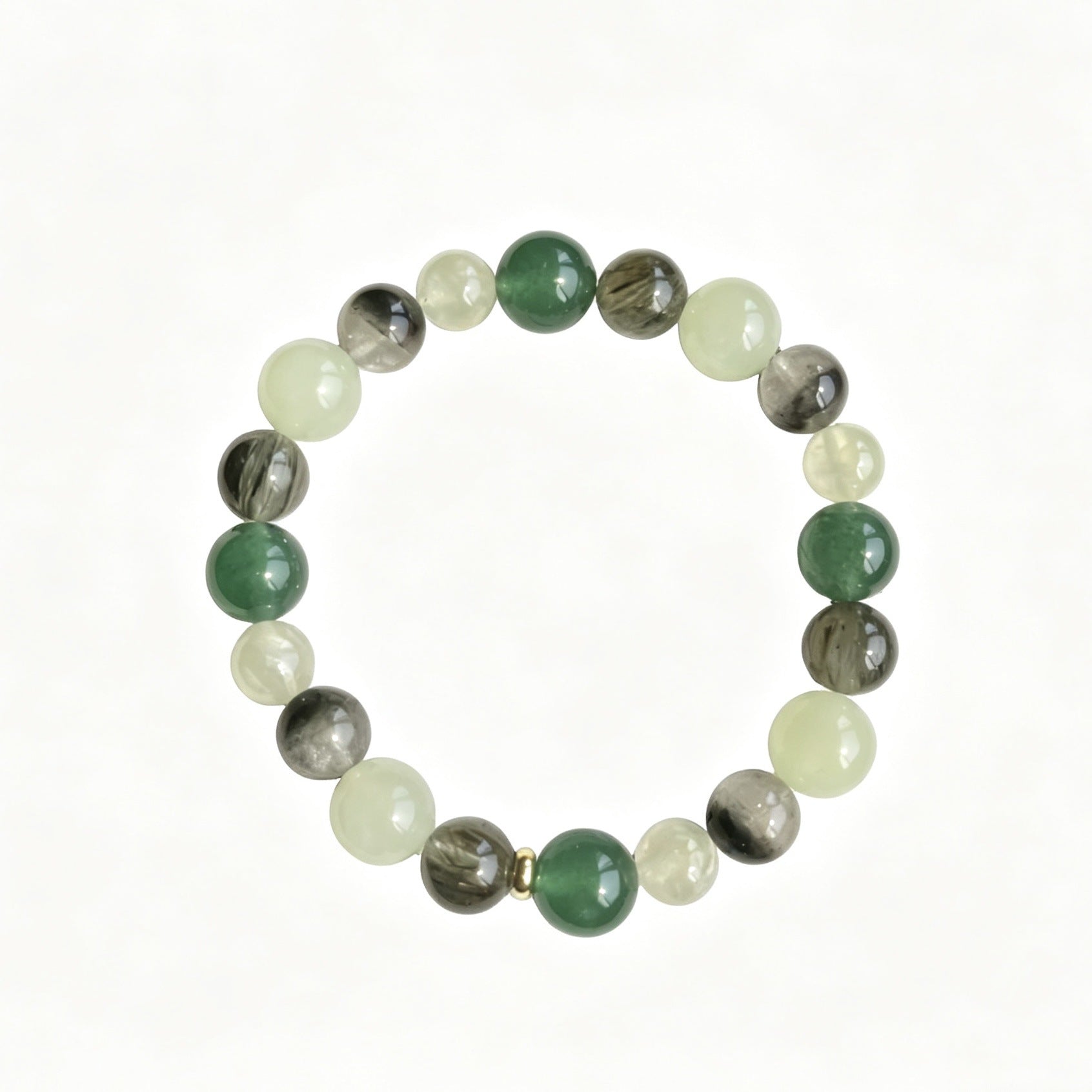 [Wanmuchun] Natural Green Phantom Quartz Green Rutilated Quartz and Prehnite—Forest-Style Beaded Bracelet | Featuring Xiuyan Jade and Green Strawberry Quartz—Versatile & Stylish