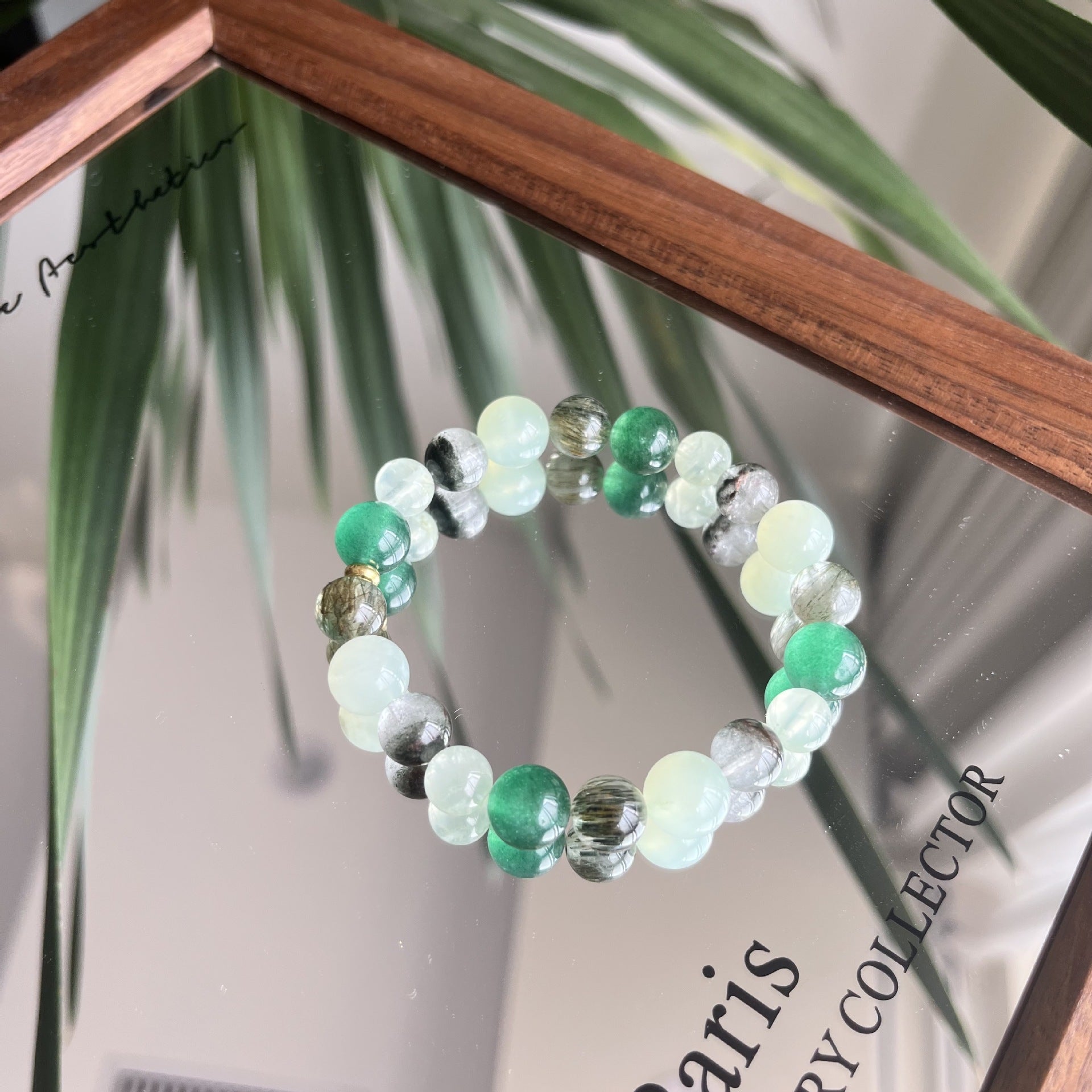 [Wanmuchun] Natural Green Phantom Quartz Green Rutilated Quartz and Prehnite—Forest-Style Beaded Bracelet | Featuring Xiuyan Jade and Green Strawberry Quartz—Versatile & Stylish
