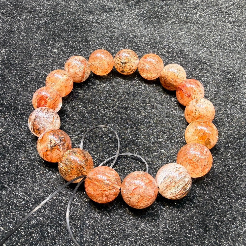 Natural Golden Sun Super 7 Crystal Round Bead Bracelet, Black Gold Super Rutilated Quartz Bracelet Jewelry