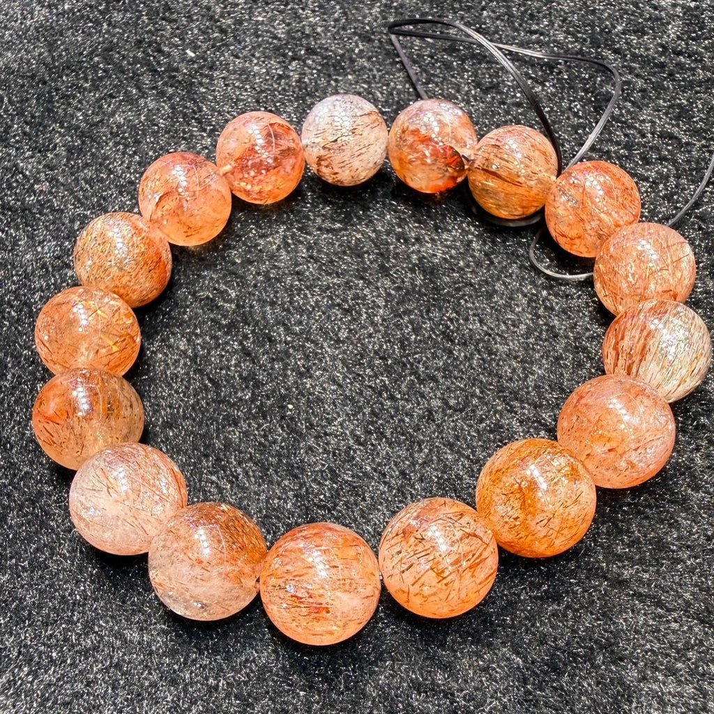 Natural Golden Sun Super 7 Crystal Round Bead Bracelet, Black Gold Super Rutilated Quartz Bracelet Jewelry