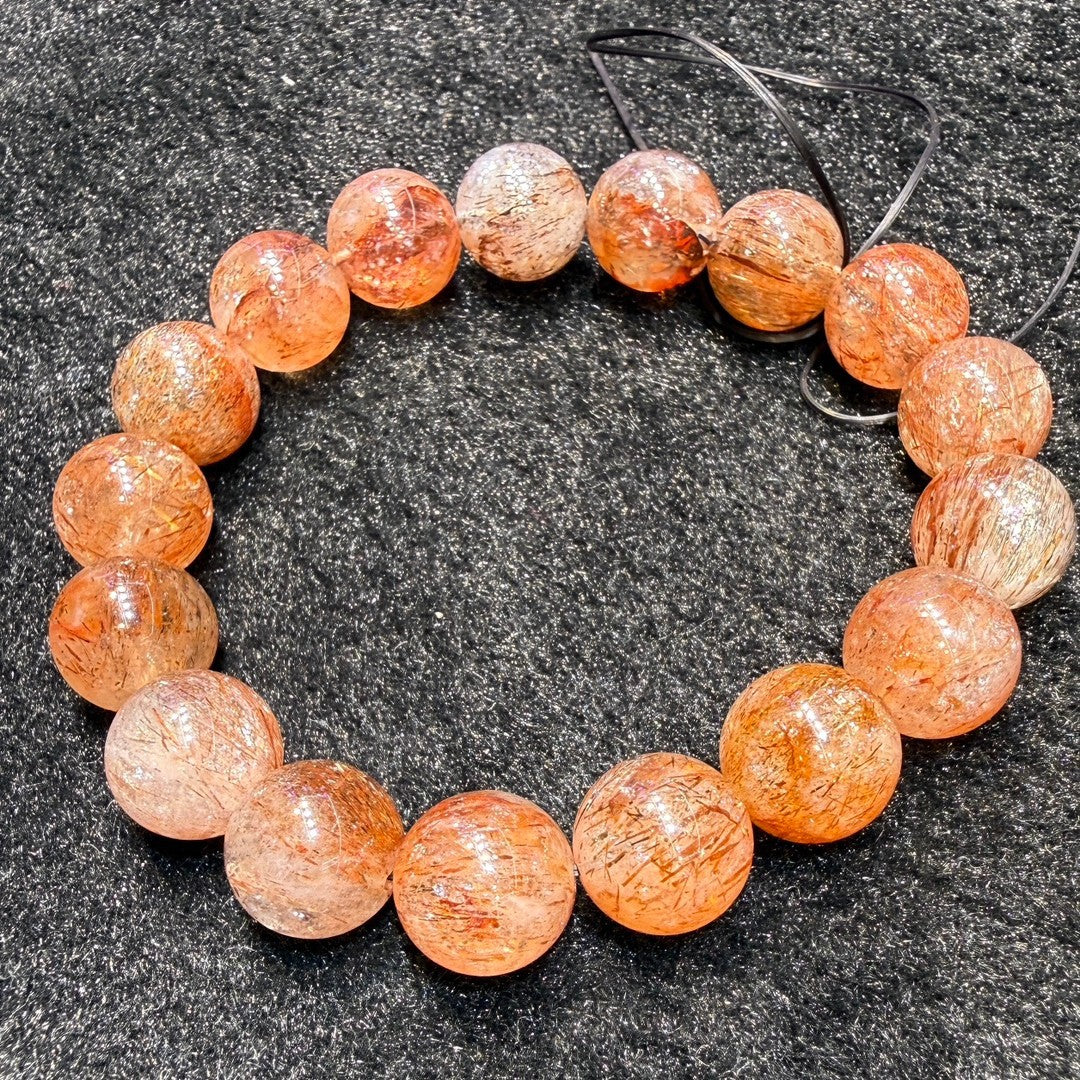 Natural Golden Sun Super 7 Crystal Round Bead Bracelet, Black Gold Super Rutilated Quartz Bracelet Jewelry