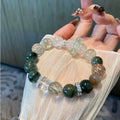 Natural green rutilated quartz black gold super white phantom quartz white crystal sugar cube bracelet grape stone for attracting wealth and good fortune