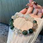 Natural green rutilated quartz black gold super white phantom quartz white crystal sugar cube bracelet grape stone for attracting wealth and good fortune