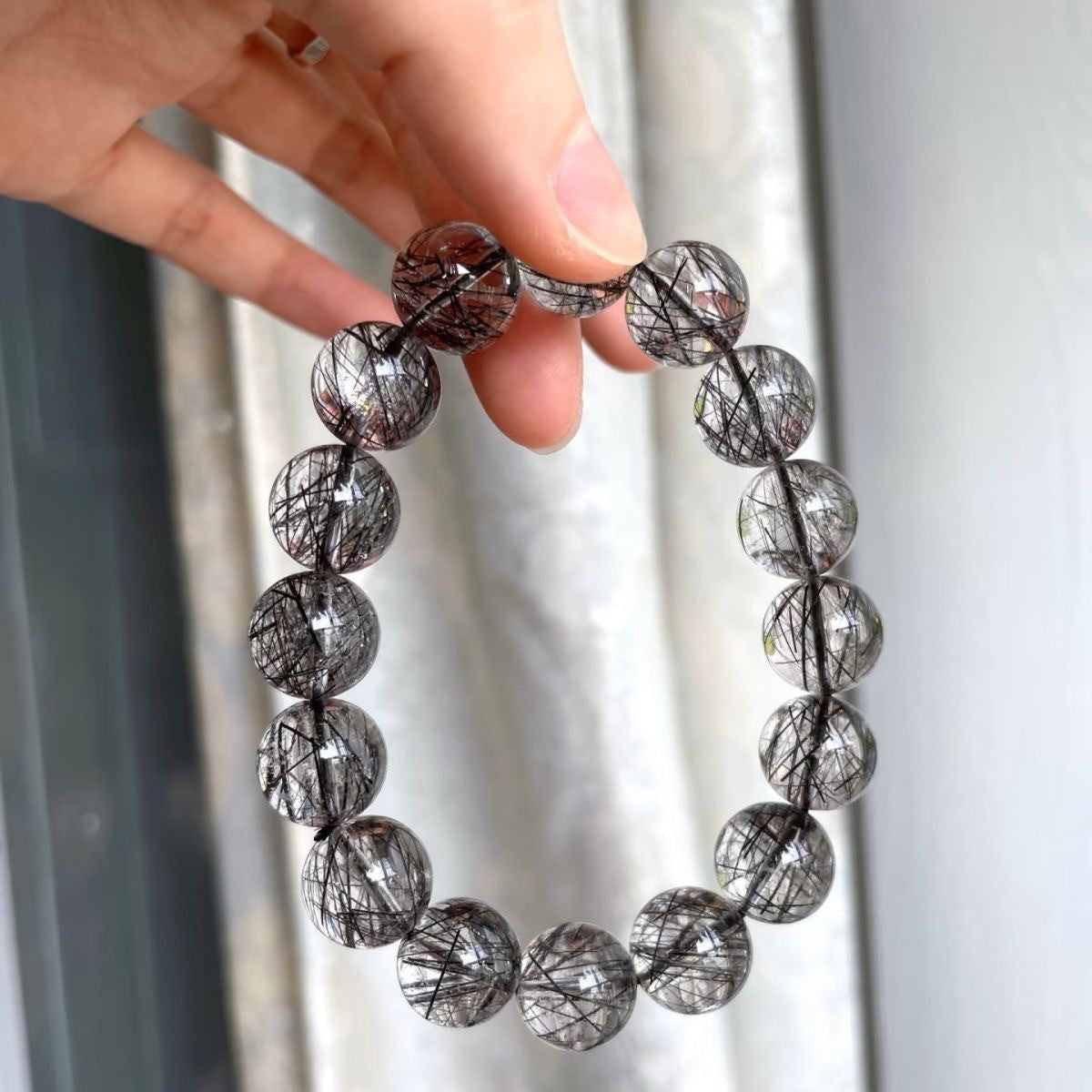 Grade 8A Natural Black Rutilated Quartz Bracelet — Brazilian Crystal Gemstone for Men & Women | Attracts Good Luck & Wealth | A Bold Trendy Accessory