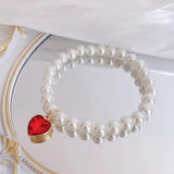 New Korean style heart-shaped gemstone pendant choker cat retro crystal necklace popular pet pearl necklace