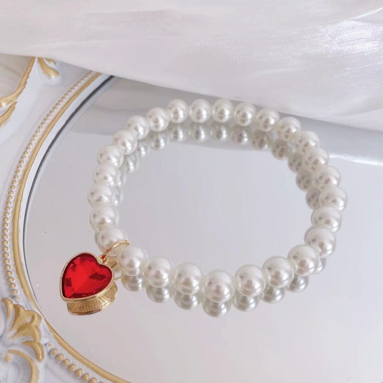 New Korean style heart-shaped gemstone pendant choker cat retro crystal necklace popular pet pearl necklace