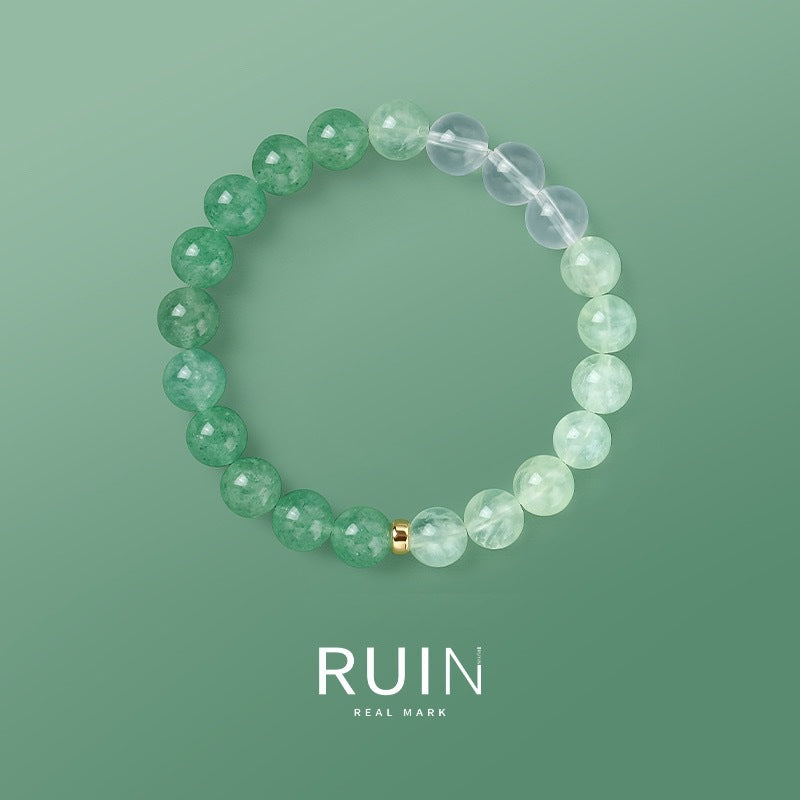 Natural green crystal bracelet with strawberry quartz high-end crystal bracelet for women.