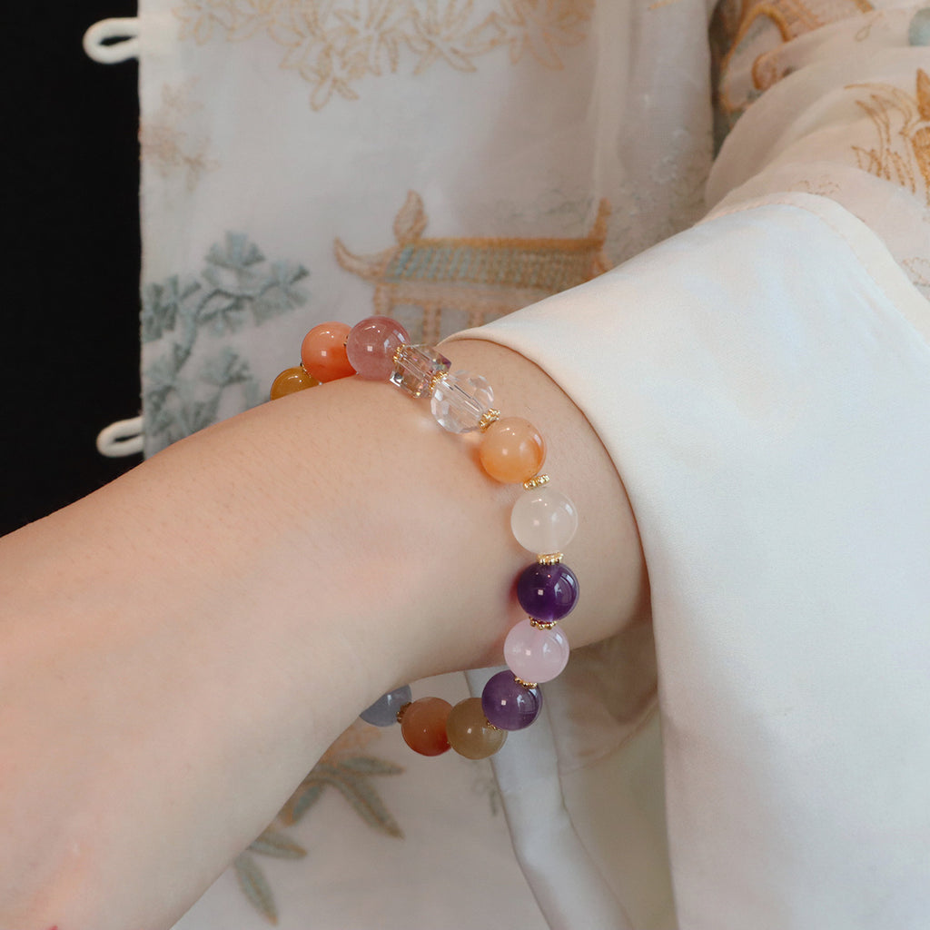 Natural crystal bracelet with multi-gemstone colorful beads high-end feel gold and jade versatile simple and stylish bracelet.