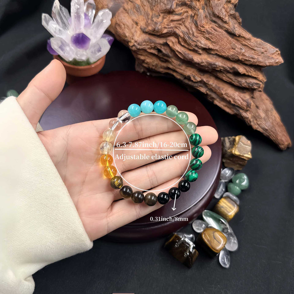 Natural Stone Bracelet: Tiger's Eye, Citrine, and Green Aventurine—Premium Beaded Wristlet