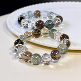 Natural crystal bracelet green rutilated quartz smoky quartz white crystal simple design elegant and versatile attracting wealth and good fortune