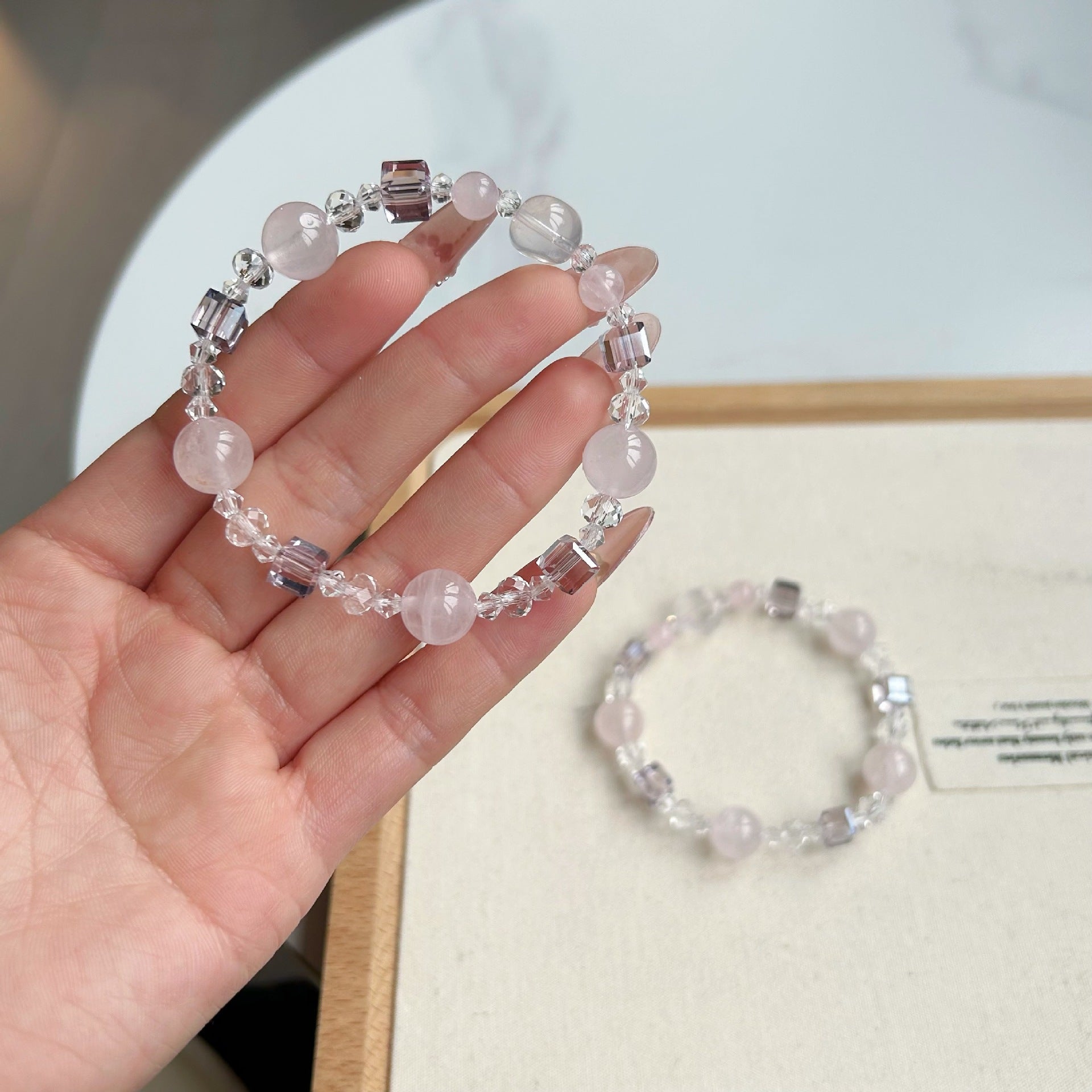 Natural citrine amethyst sugar cube bracelet paired with Swarovski rhinestone bracelet