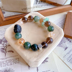 Natural Obsidian Pixiu Green Rutilated Quartz Black Gold Super Seven Gold Foil Glue Flower Crystal Bracelet