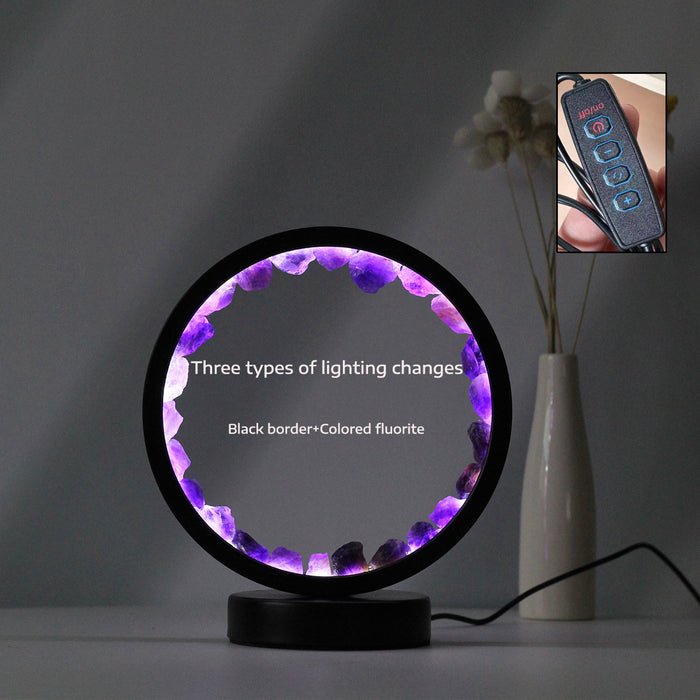 Natural Raw Crystal USB Round Bedside Night Light