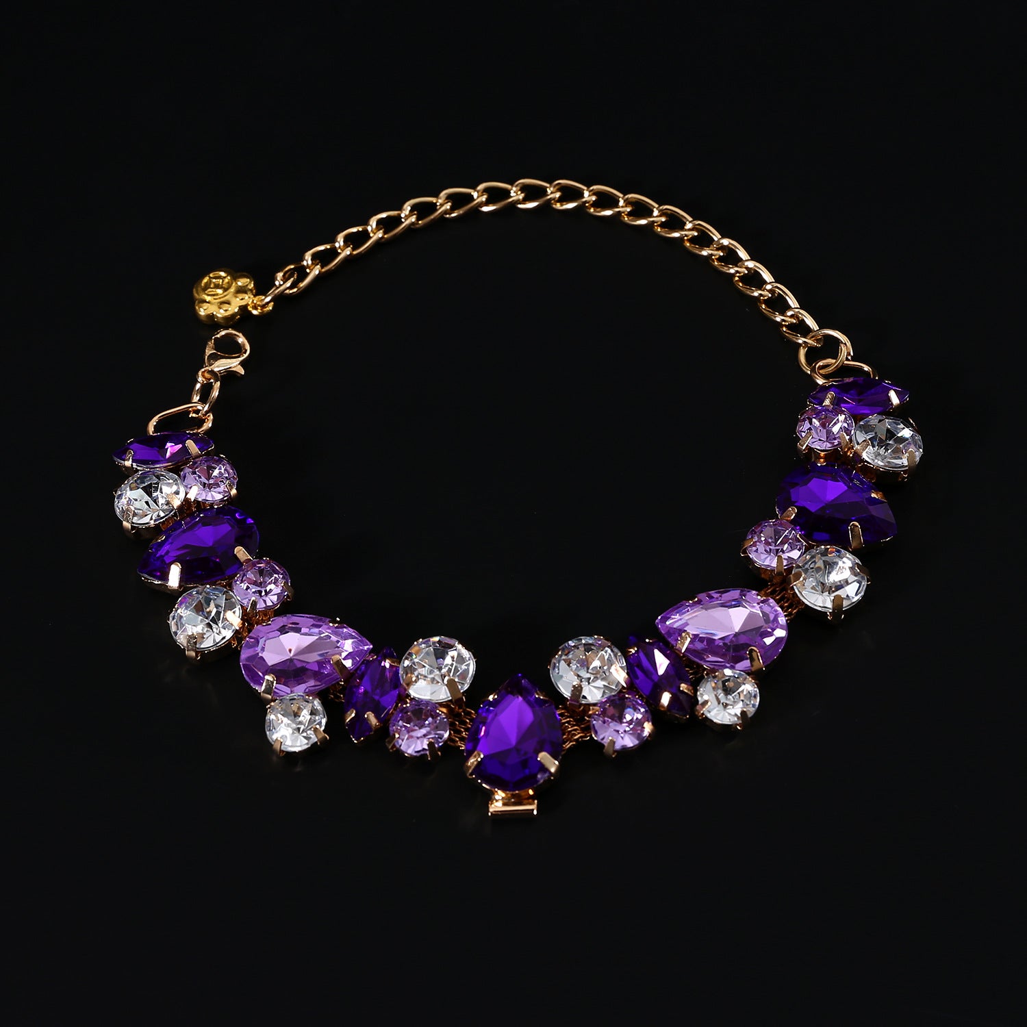 Pet gemstone crystal chain necklace for cats and dogs, luxurious full diamond princess teardrop metal wedding collar