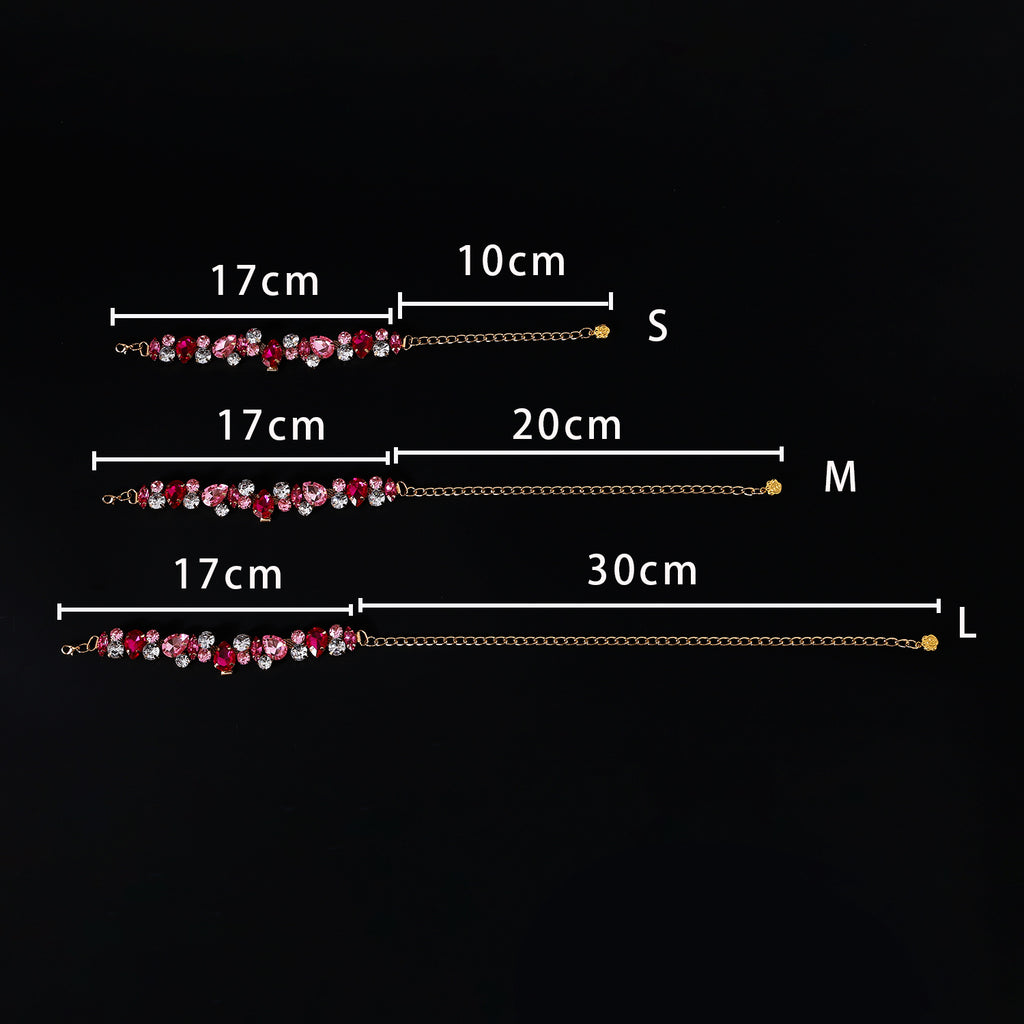 Pet gemstone crystal chain necklace for cats and dogs, luxurious full diamond princess teardrop metal wedding collar