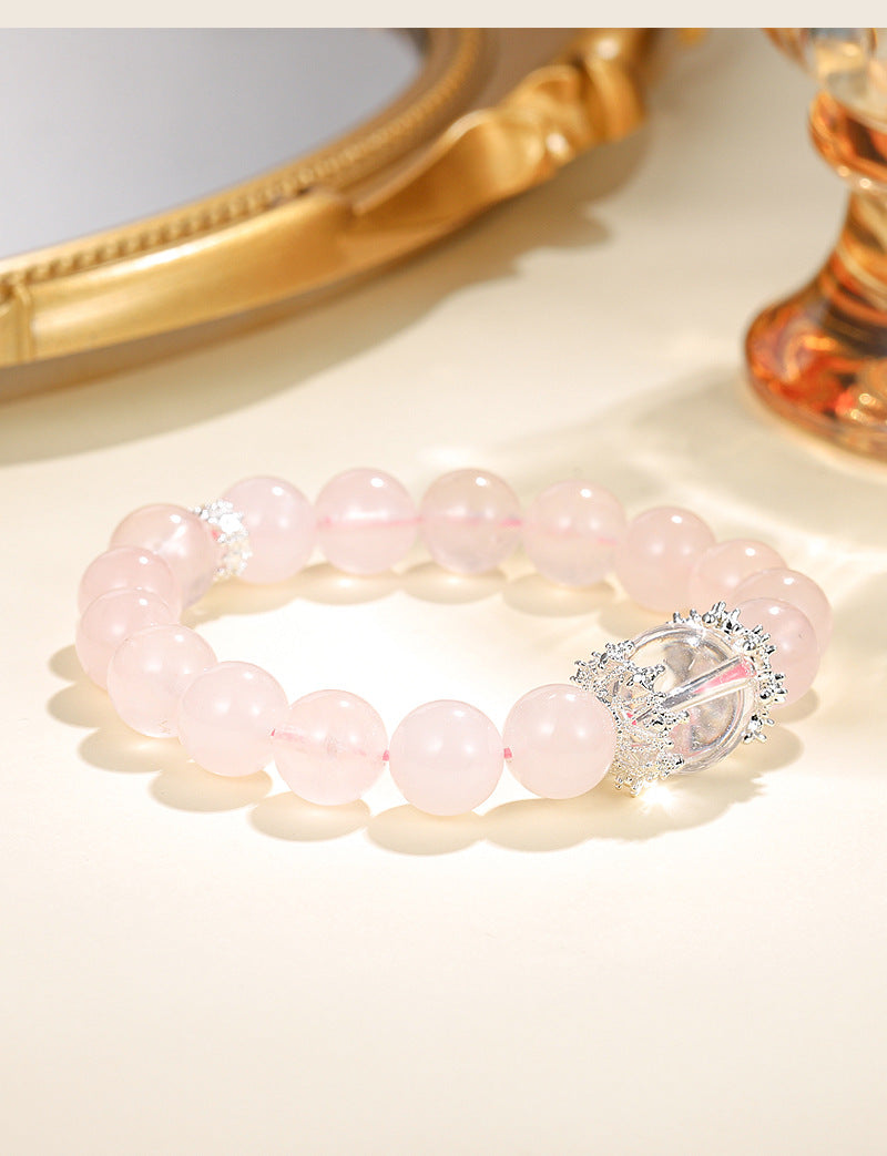 Natural pink crystal beaded bracelet for women, fresh and sweet, old mine horse pink and white crystal top bead bracelet jewelry.