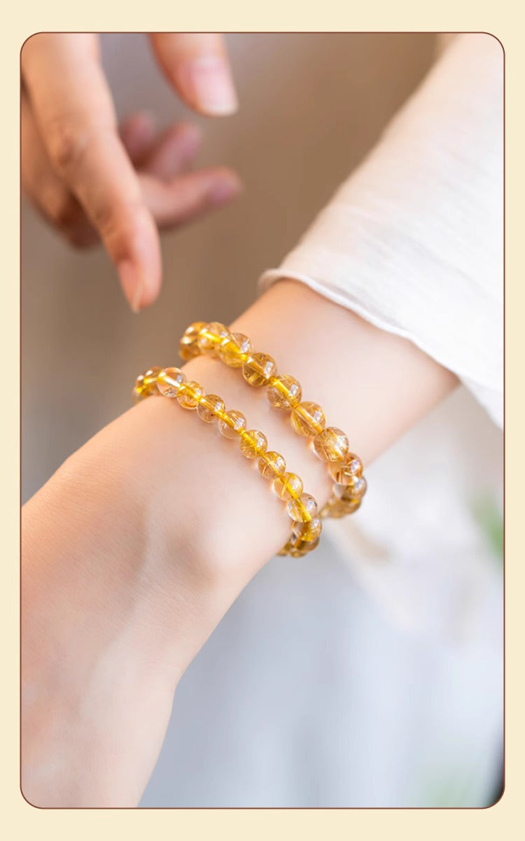 Natural Brazilian Golden Rutilated Quartz & Premium Raw Citrine Beaded Bracelet — Good Luck & Fortune-Enhancing Jewelry