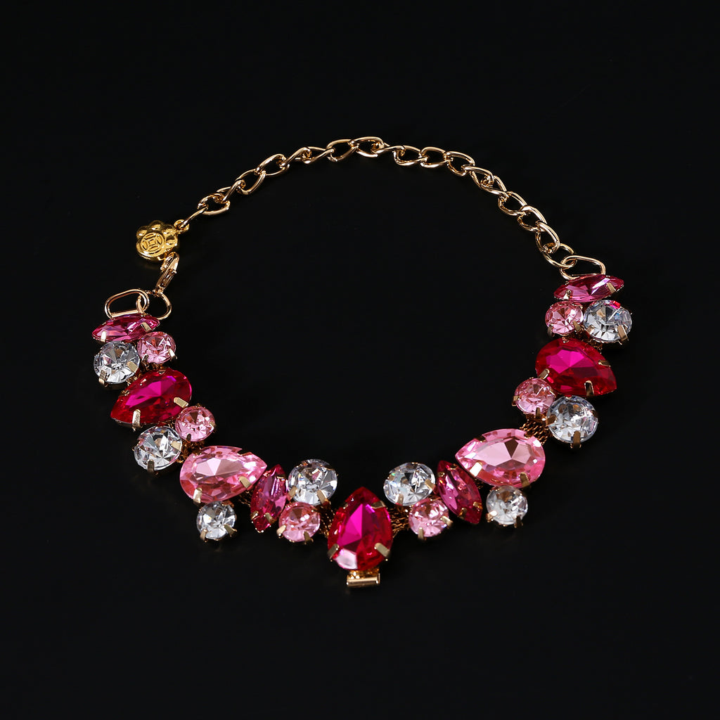 Pet gemstone crystal chain necklace for cats and dogs, luxurious full diamond princess teardrop metal wedding collar