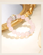 Natural pink crystal beaded bracelet for women, fresh and sweet, old mine horse pink and white crystal top bead bracelet jewelry.