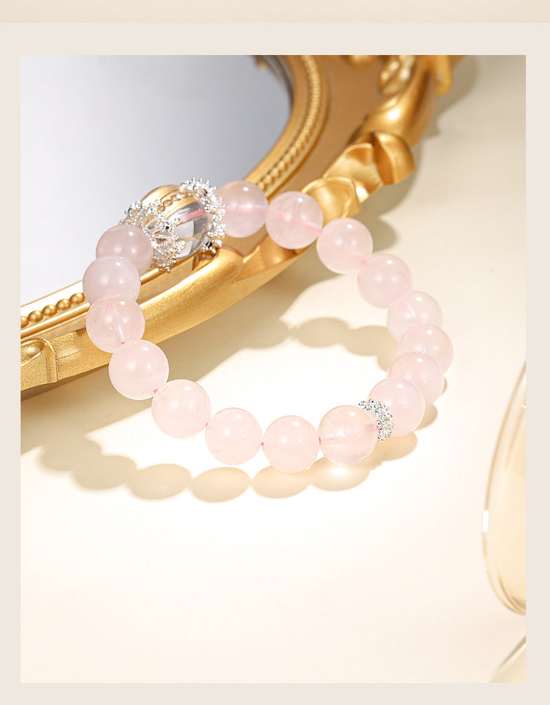 Natural pink crystal beaded bracelet for women, fresh and sweet, old mine horse pink and white crystal top bead bracelet jewelry.